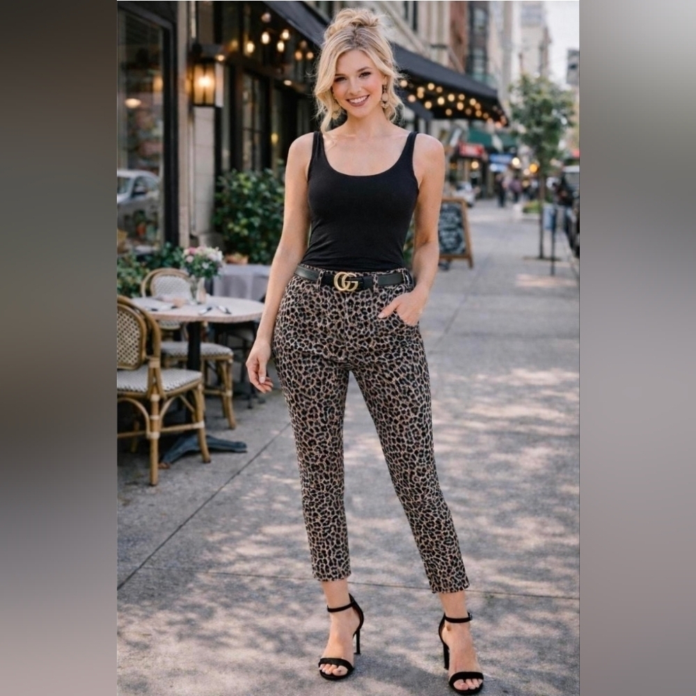 CAbi Leopard Print Pants Soft Stretch Knit Trousers Size 2